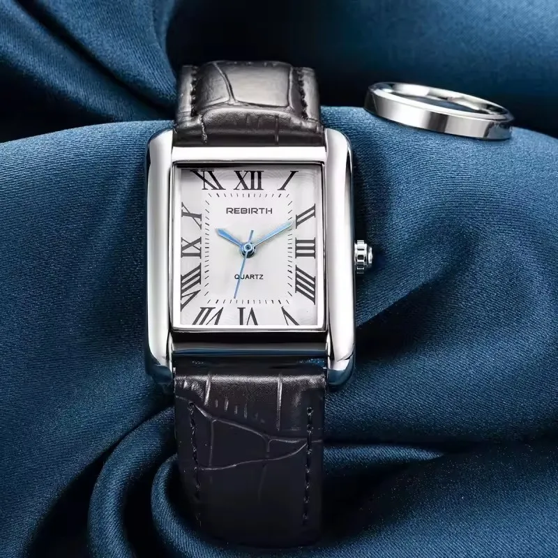 REBIRTH 002 elegante reloj de cuarzo para mujer esfera cuadrada Simple correa de cuero relojes de negocios impermeables para mujer relojes de mujer
