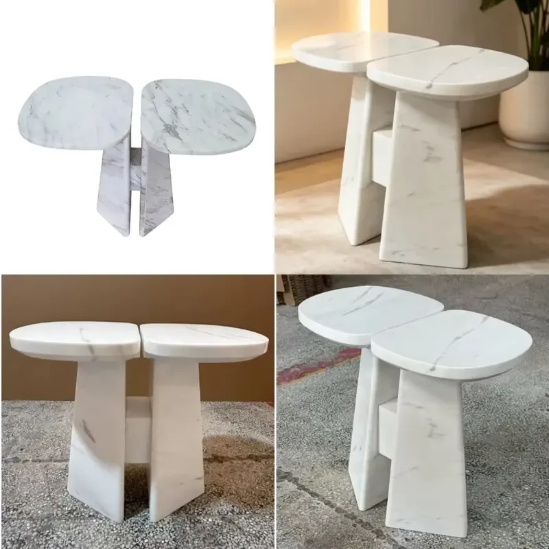 High-quality Natural Marble Corner Table Polished Gray Marble Texture Tabletop Suitable for Sofa Corners and Bedrooms