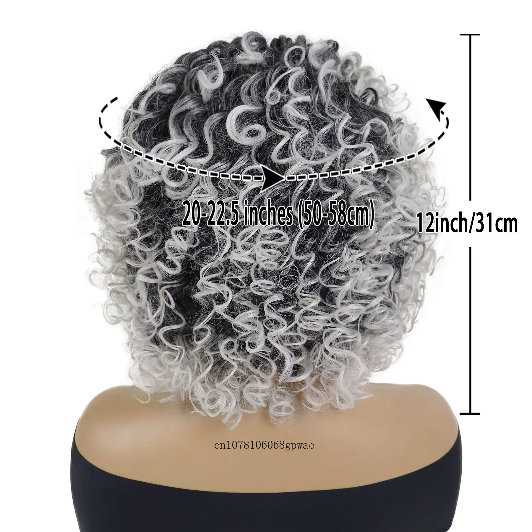 Peluca de pelo sintético para mujer mayor, pelucas Afro grises ombré blancas para mujer, peluca corta rizada hinchable con flequillo, disfraz de Cosplay para fiesta diaria