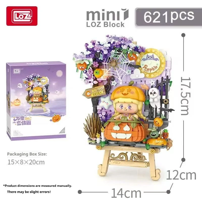 LOZ 할로윈 3D 페인팅 빌딩 블록 장식품 시리즈, 마법의 검은 고양이와 재미있는 호박, 성인 창의적인 할로윈 선물