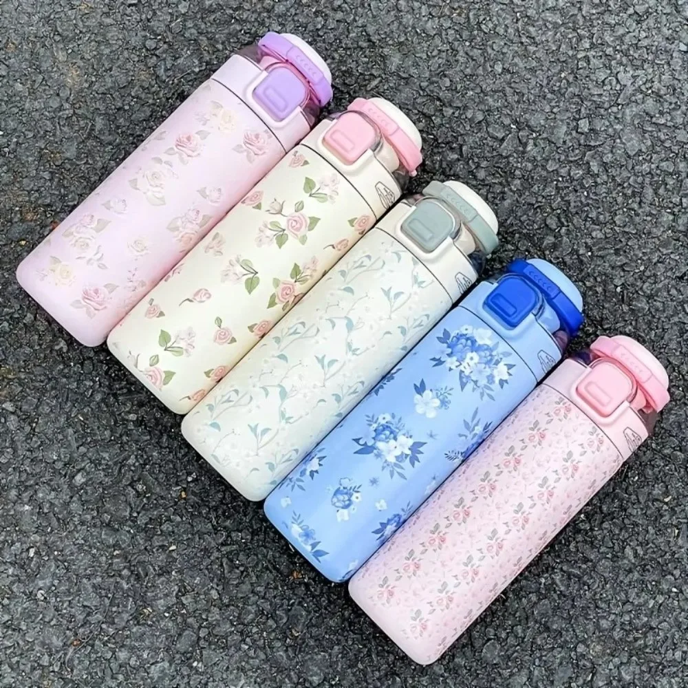 700ML Sports Water Bottle One-Touch Lid Printed Insulated Water Bottle Straw & Sip Option Vacuum Insulated Straw Water Bottle
