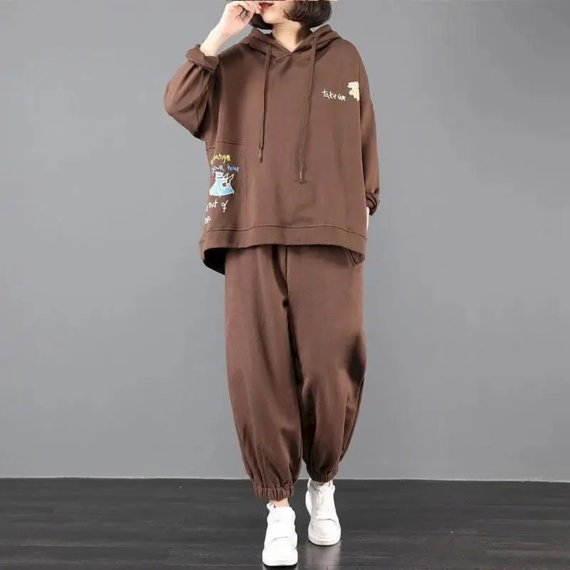 

Cotton Oversized Autumn Hoodies Suits Women New Loose-fitting Hoodie And Sweatpants Casual Sports Two Piece Sets Womens Clothing