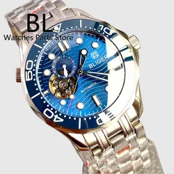 BLIGER 41mm Luxury NH39 Automatic Watch For Men Sapphire Glass Blue Dial Luminous Index Hands Ceramic Bezel Silve Steel Bracelet