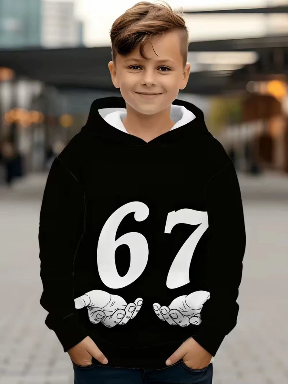 

Fun Six Seven 6 7 Pattern Printed Design Hoodie for Kids Fashionable High Quality Casual Sports Long Sleeve Loose Pullover Tops