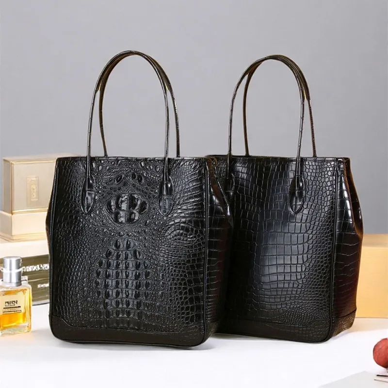 

New 2025 Fashion Crocodile Belly Men Handbag Genuine Leather Classic Vertical Special Support Bag Large Capacity Men's Tote Bag