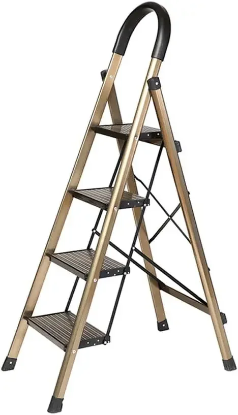 Step Stool Aluminum Alloy Ladder, Lightweight Four-Step Ladder Suitable for Hanging Curtains Folding Thickness Daily Necessities