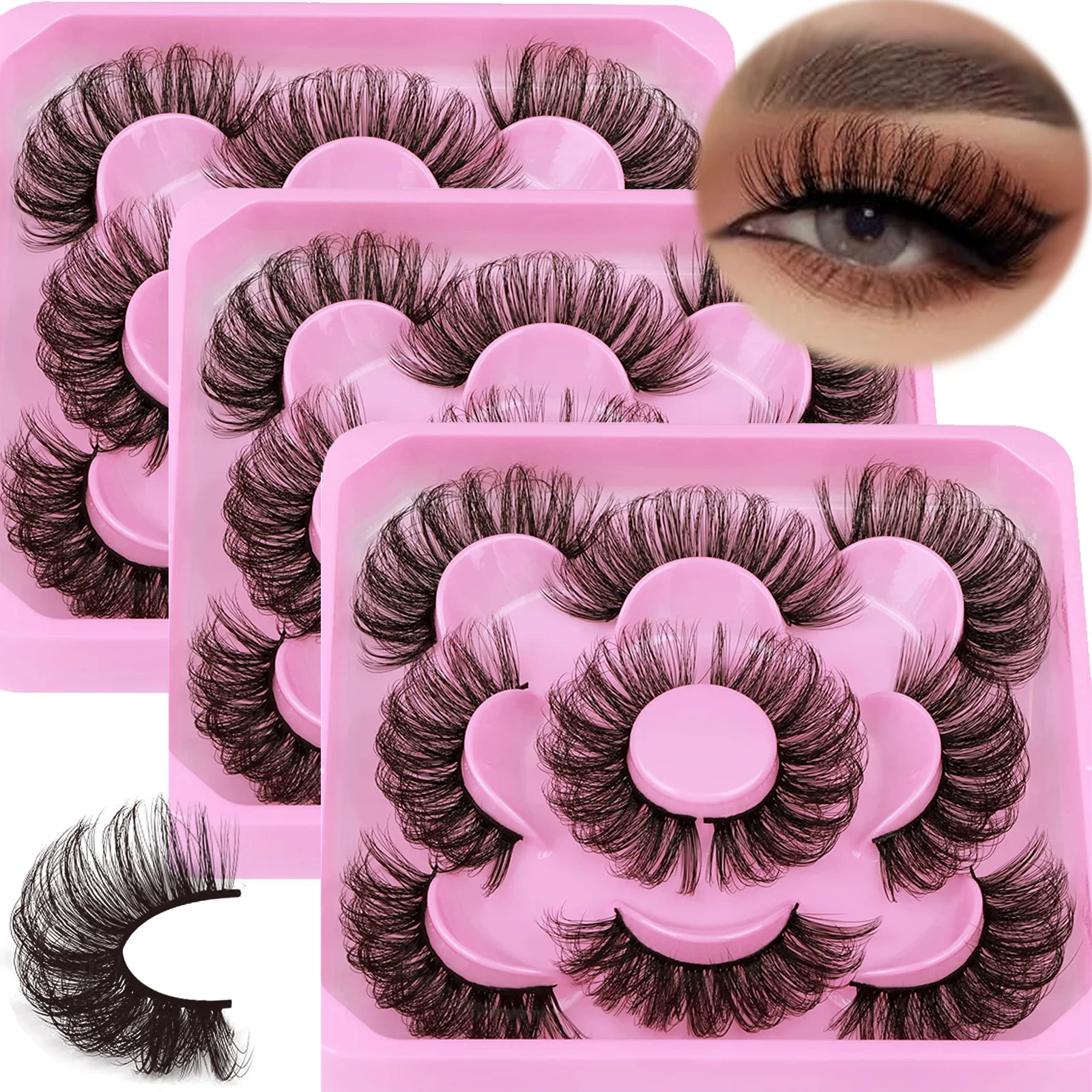 ขนตาปลอมแบบรัสเซียขน3D ขนมิงค์นุ่มฟู15คู่/3แพ็ค