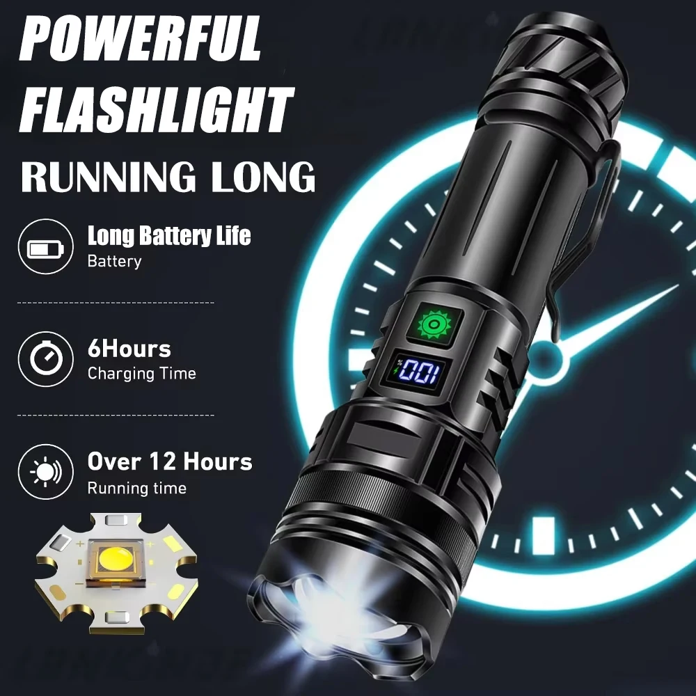 

Zoomable LED Flashlight Super Bright USB C Rechargeable Portable Ultra Power Torch lamp Outdoor Emergency Camping Lantern