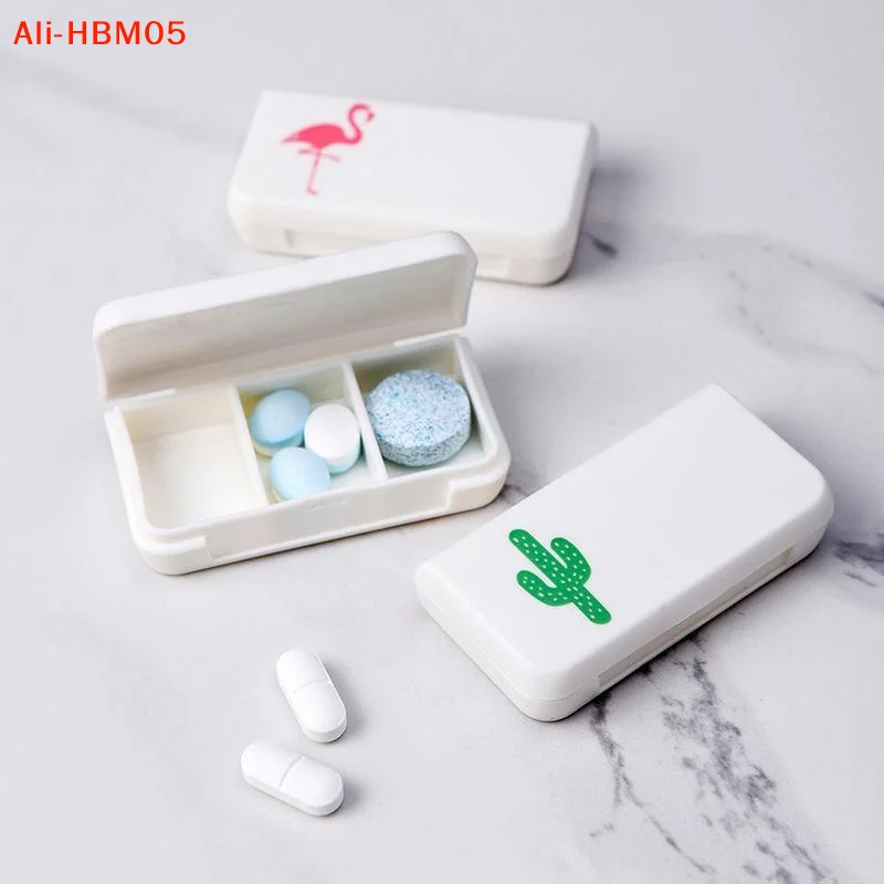 (HB05)Portable Pill Box With 3 Compartments Cute Pattern Sealed Lid Perfect For Travel Outdoor Daily Medicine Use