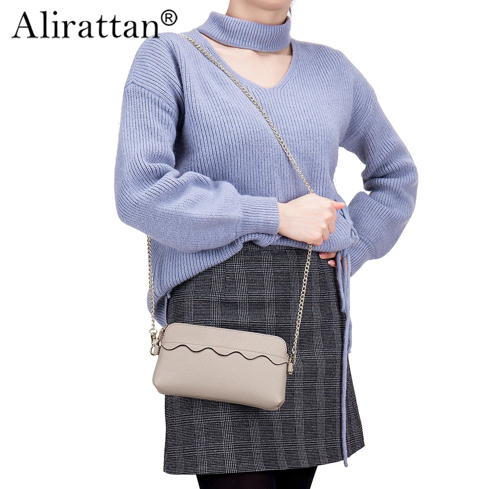 

Alirattan Bags for Women 2024 New Women's Diagonal Cross Mini Bag Headpiece Layer Cowhide Wrist Bag Fashion Phone Soft Bag