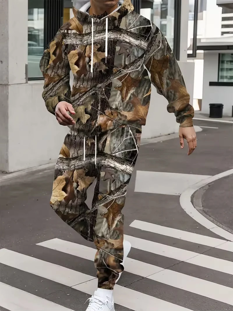 위장 무늬 멧돼지 동물 3D 프린트 후드티 바지 세트 남성용 스웨트셔츠 스웨트팬츠 투피스 수트 트랙수트 남성 의류