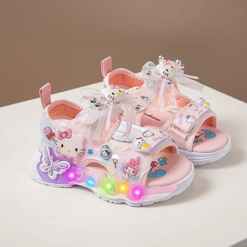 

Sanrio Hello Kitty Girls Led Lighted Sandals Summer Children's Sports Beach Pink Purple Shoes Girls' Soft Non-Slip Shining Shoes