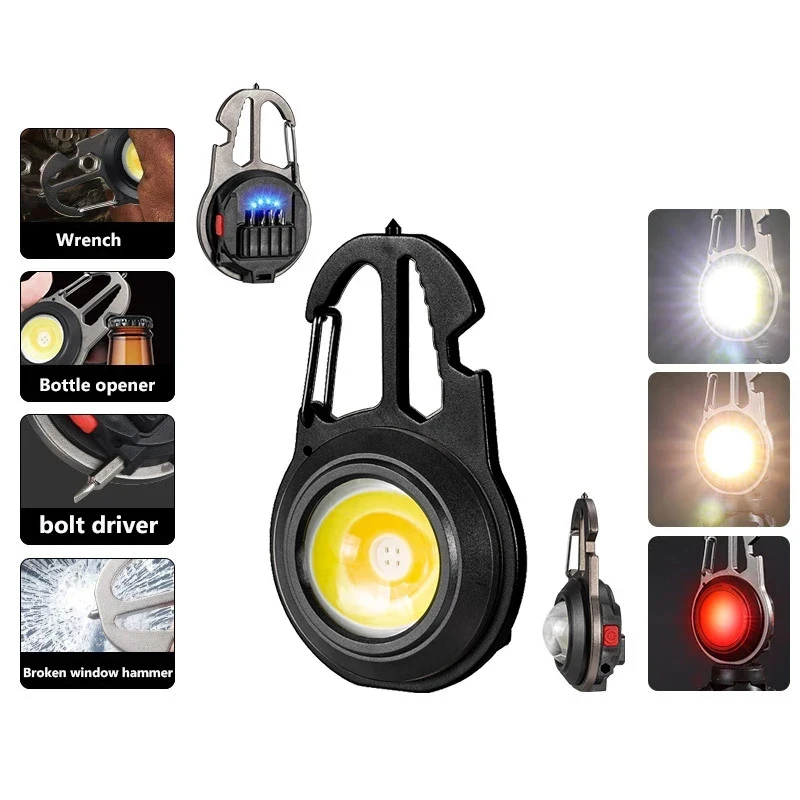 New Portable Multifunctional Mini COB LED Flashlight Outdoor Pocket Work Light Type-c Rechargeable Keychain Waterproof Lamp