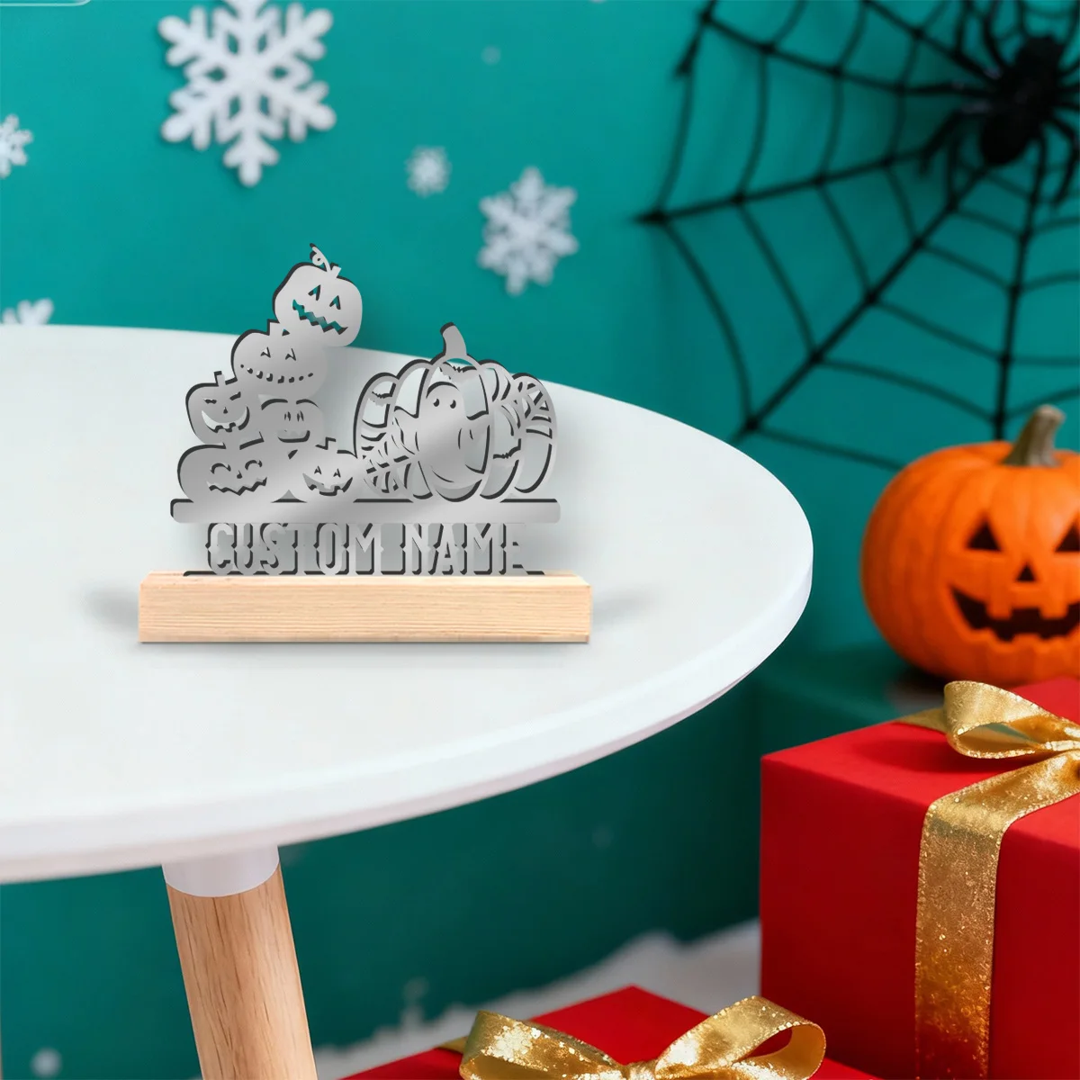 1pc Desktop Metal Ornaments Custom Content With Wooden Base Modern Rural Home Desktop Decorations