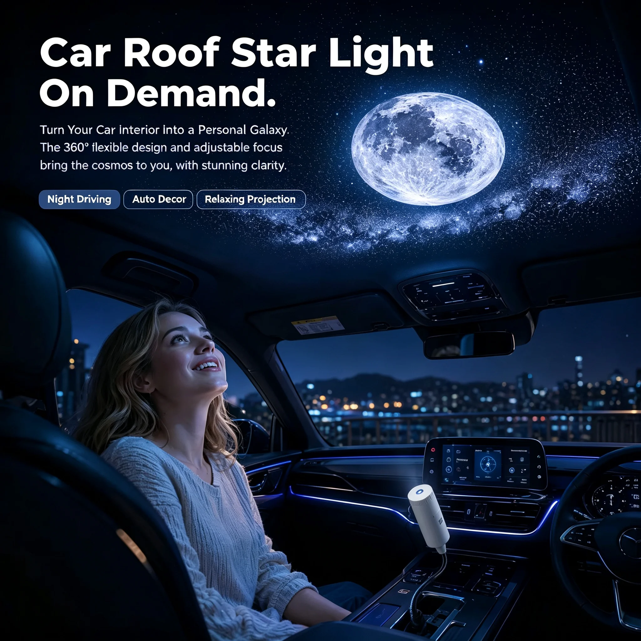 Mini LED Car Roof Star Night Light Projector Atmosphere Galaxy Lamp USB Decorative Adjustable for Auto Roof Room Ceiling Decor
