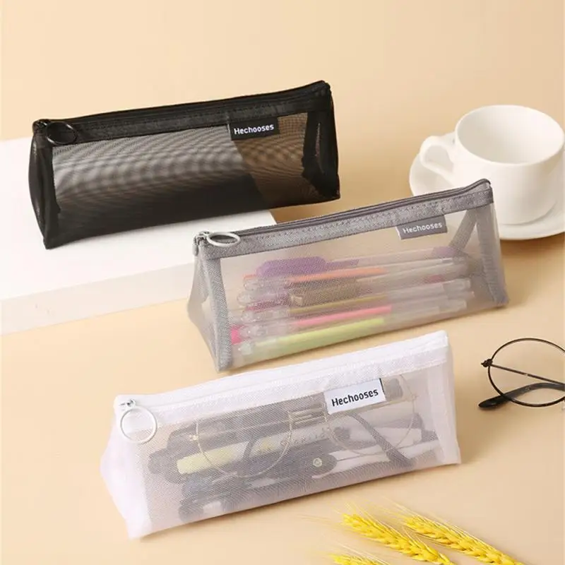 Mesh Zipper Pouch Clear Document Bag Book File Folders Stationery Pencil Case Storage Bags