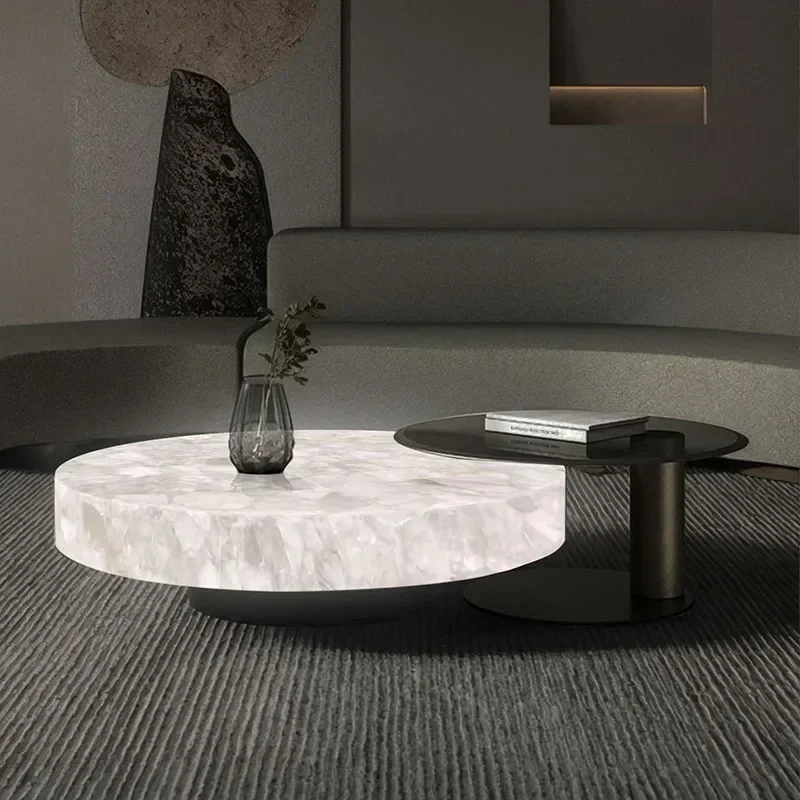 

New Luminous jade coffee table living room home new marble table round, simple modern high-end
