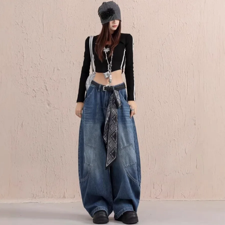 

Retro Knife High Waist Wide Leg Jeans Women's Style Spring Autumn Loose Fit Pear Shape Slimming Straight Cut Denim Pants