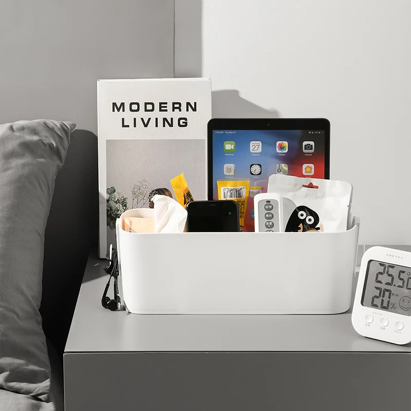 

1pcs Bedside Plastic Storage Caddy With Removable Hook Hanging Basket Sundries Organizer Box Holder Shelf For Dorm Room