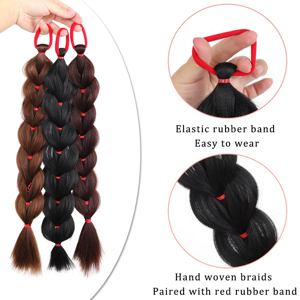 الاصطناعية طويلة تويست جديلة ذيل حصان ملحقات مع شريط مطاطي 18 بوصة الملاكمة وصلات شعر مضفرة للنساء عيد الميلاد اليومي #3