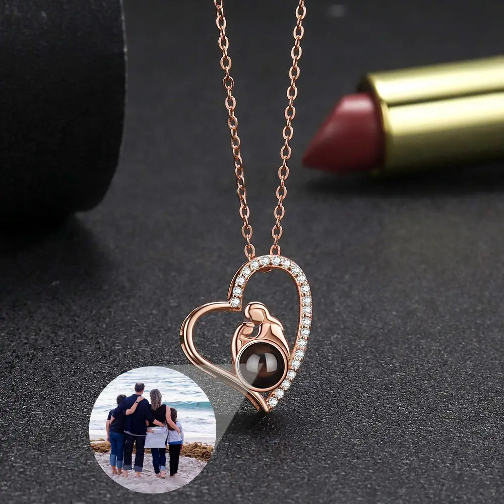 Projection Necklace Heart Pendant Custom Personalized Photo Necklace for Women Mother's Day Jewelry Mom Ladies Memory Gifts