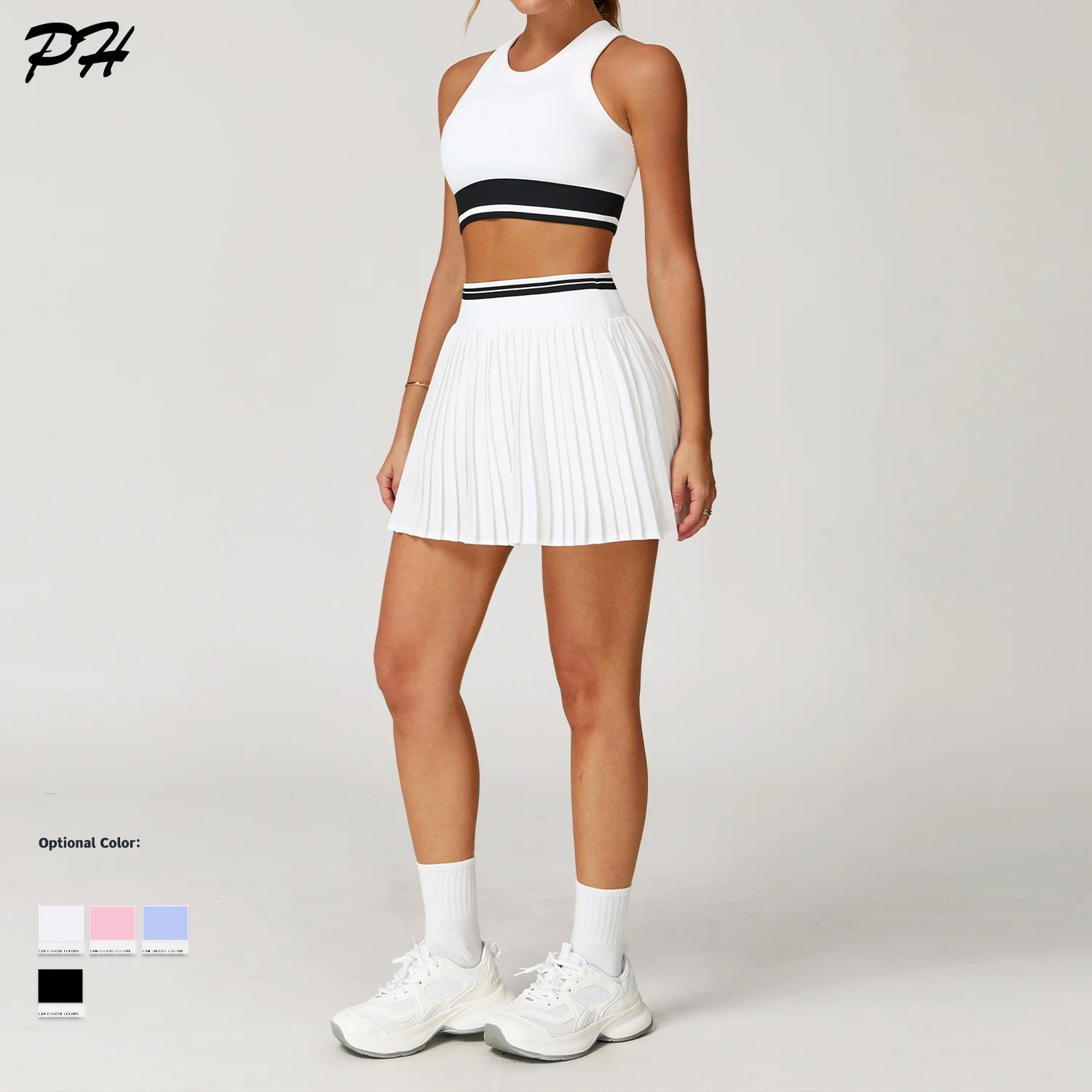 2 قطعة مجموعة ملابس رياضية لليوجا للتنس النساء الغولف الريشة الجري اللياقة البدنية مجموعة عارية تجريب رياضية سريعة الجافة الرياضة التنانير الصدرية البدلة