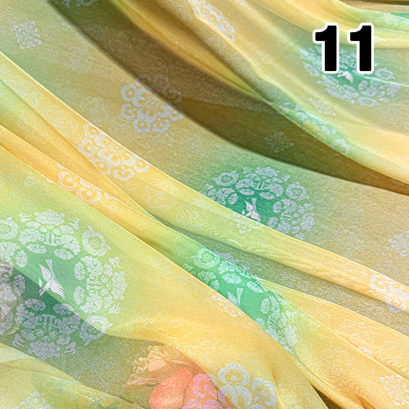 

50*150cm Chinese Classical Chiffon Flower Fabric Tuanhua Printed 30D Chiffon Fabric For Sewing Ancient Style Hanfu Dress Skirts