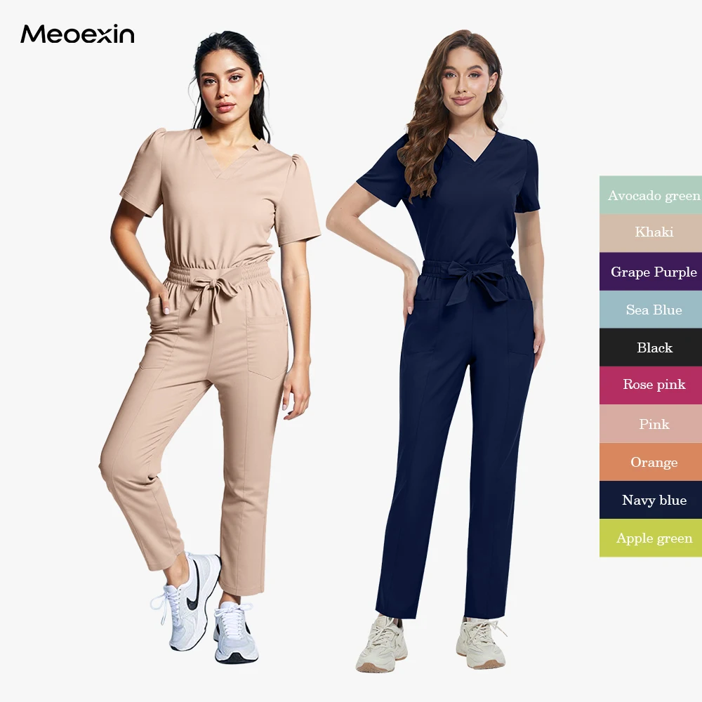 

Новая модная клиническая униформа для женщин: эластичный мягкий медицинский костюм с коротким рукавом, рабочий комплект для врачей и медсестер, оптом