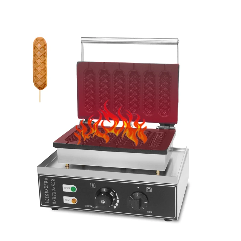 Commercial 6pcs hot dog machine corn dog waffle maker Lolly Stick Muffin Crispy French Corn shaped Muffin Baking Machine waffle