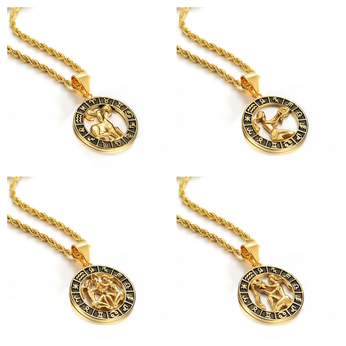 Naszyjnik z zawieszką ze znakiem zodiaku Skorpion i Baran, 12 konstelacji, złoty kolor, łańcuszek ze stali nierdzewnej, biżuteria zodiakalna dla kobiet i mężczyzn, prezent urodzinowy