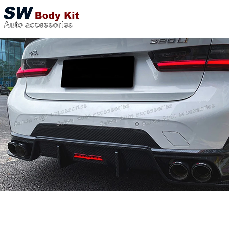 BMW 3 Series G20 G28 LCI 2023 + Carbon Fiber TA Style Rear Diffuser Rear Bumper Under Spoiler Splitter upgrade Body Kit