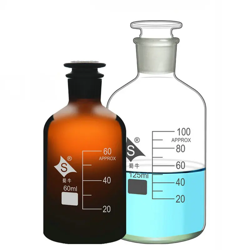 

Lab 60/125/250/500/1000ml Clear/Brown Glass sample Bottles with scale Frosted Mouth Sealed Reagent bottle glass container