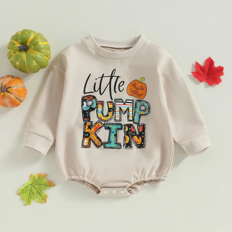 Halloween Baby Girl Boy Bodysuit Newborn Autumn Clothes Pumpkin Letter Sweatshirt Long Sleeve Jumpsuit for Kid Infant Baby Items