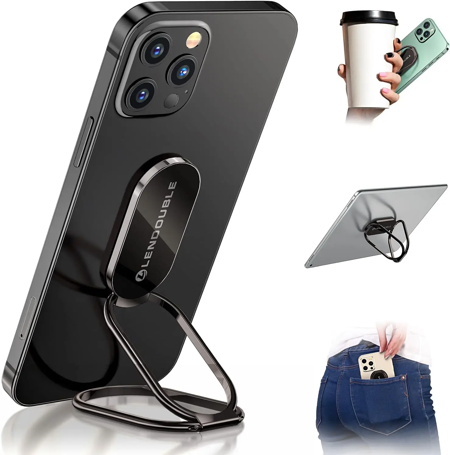 

360 Rotating Foldable Metal Phone Ring Holder, Adjustable Kickstand for Magnetic Car Mount & Desktop Use
