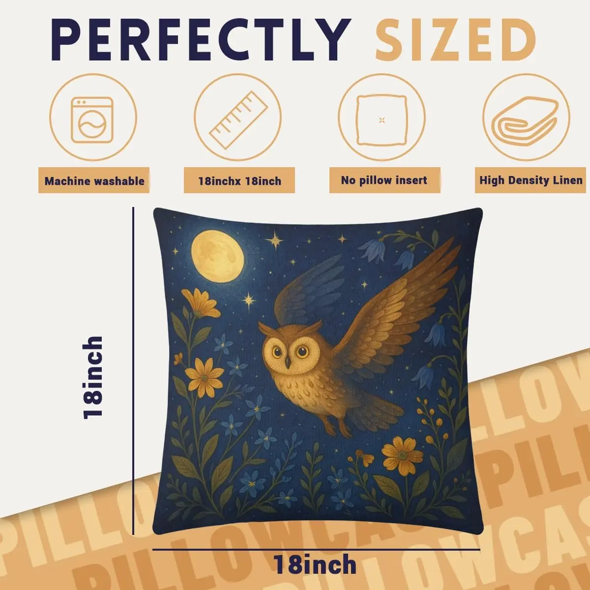 Abstract Vintage Floral Owl Throw Pillow Covers 18x18 Set of 4, Retro Art Pillowcase Decoration Cushion Case for Couch Sofa