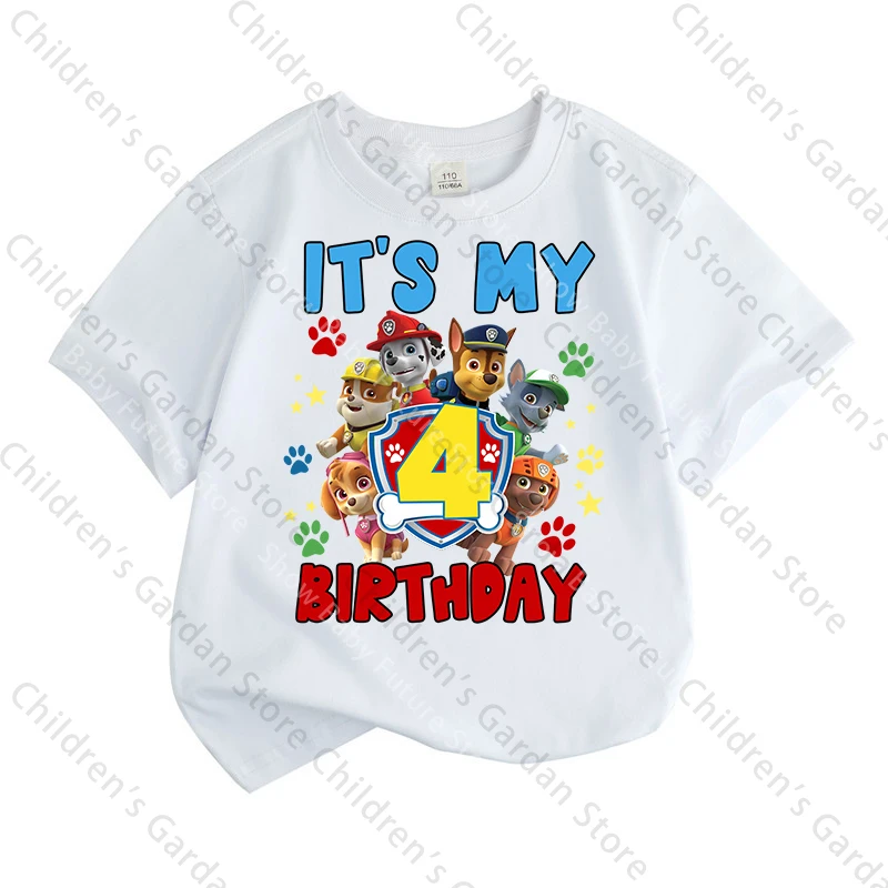 TAKARA TOMY Paws Patrols T-Shirt Sommer Weiß Kinder Kurzarm Tops Baumwolle Kleidung Cartoon Anime Kinder Kawaii Süßes Geschenk Atmungsaktiv Weich 6