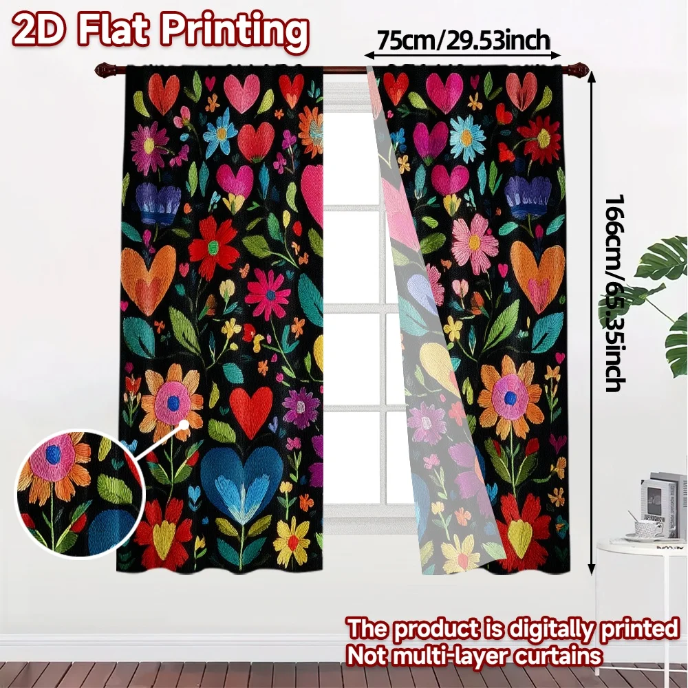 2pcs, 2D FLAT PRINTING Curtains (Without Rod) Colorful Bloom Chic Contemporary Curtains Polyester Easy Install Curtains