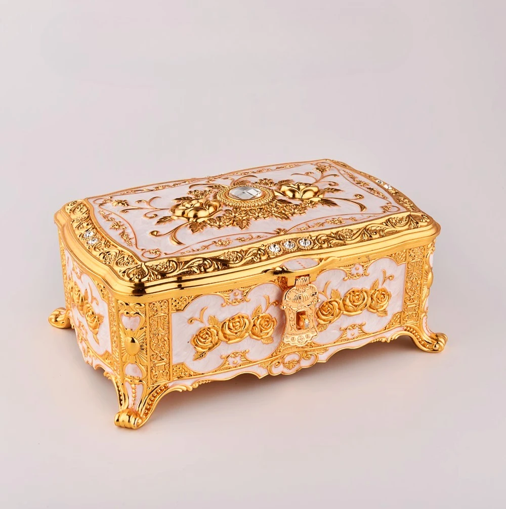 

Europe Rectangle High Capacity Jewelry Box Storage Case For Wedding Table Decorative Metal Necklace Ring Storage Organizer