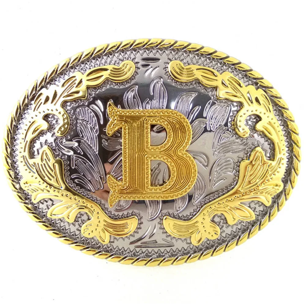 Cheapify Dropshipping Western Initial Letters ABCDEFG to Y-Cowboy Rodeo Gold Large Belt Buckle for Men and Women (ABC-Z)