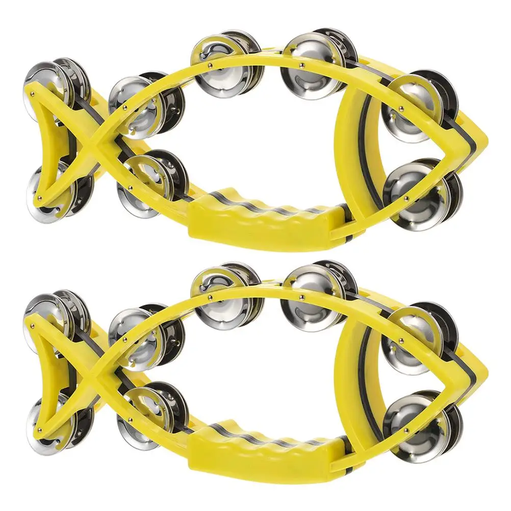 

2Pcs Yellow Fish Hand Bells Kids Musical Instruments Portable Tambourine Shaking Toys Beginners Children Party Dance Percussion