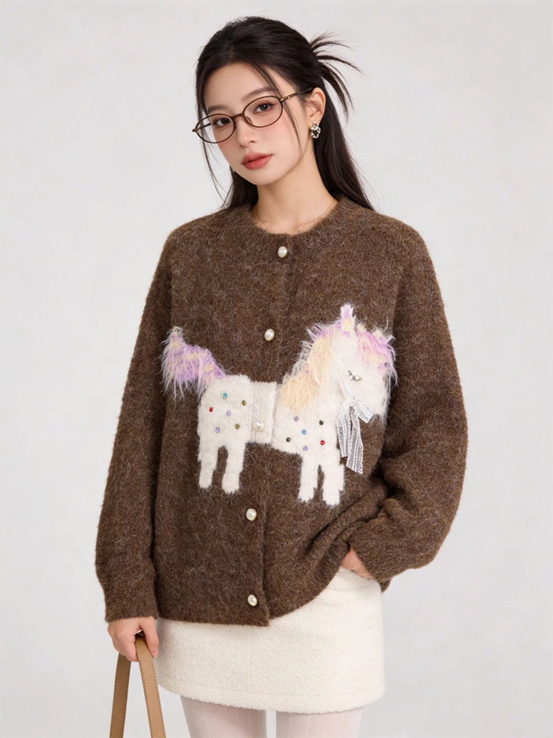 

Retro Korean Sle Knitted Sweater Coat Women's Spring Autumn Faionable New Year Embroidery Soft Long Sve Cardigan