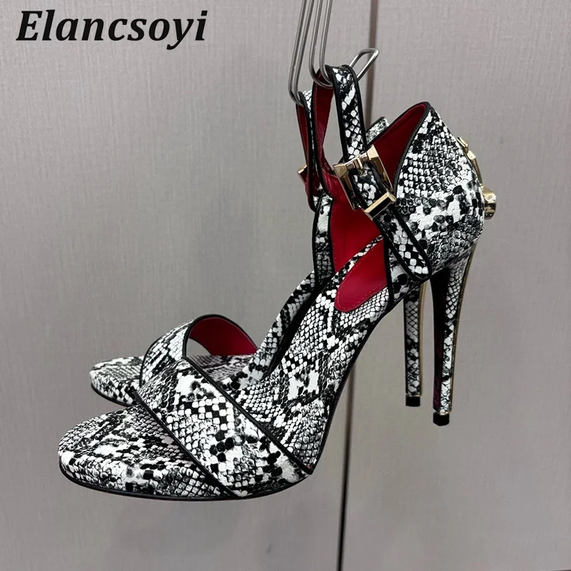 Sandals Metal Sword Super High Heel Women Pumps Real Leather Thin Heel Open Toe Platform Sandalias Summer Sexy Party Dress Shoes