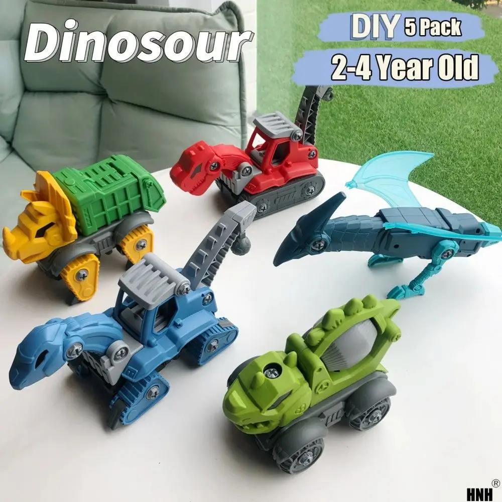 Ideal Xmas Birthday Gift 5 Pack Take Apart Dinosaur Set with Electric Drill, Construction Building Toy for Boys,