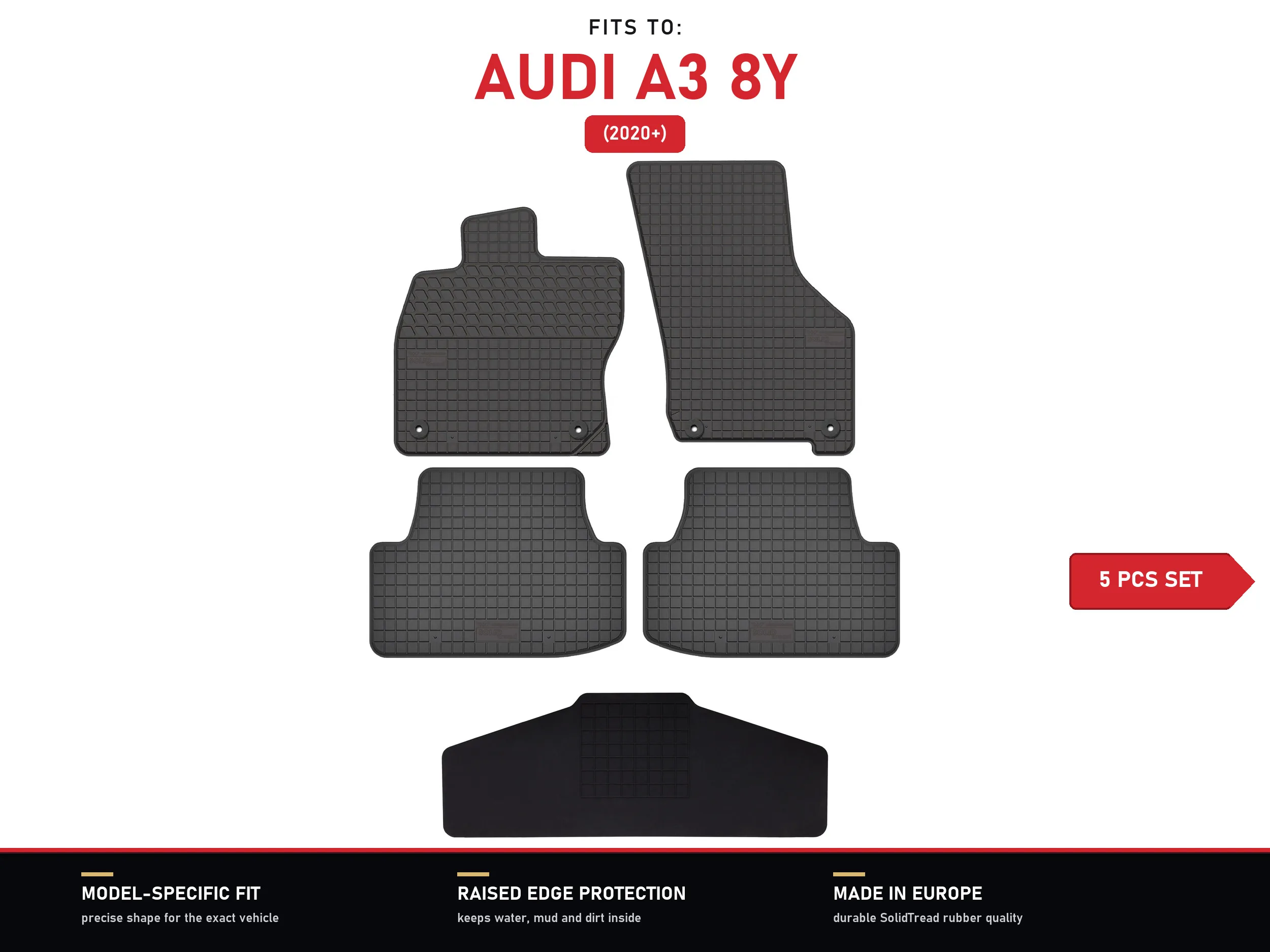 Rubberen vloermatten met tunnel voor: Audi A3 8Y 2020- 5 stuks