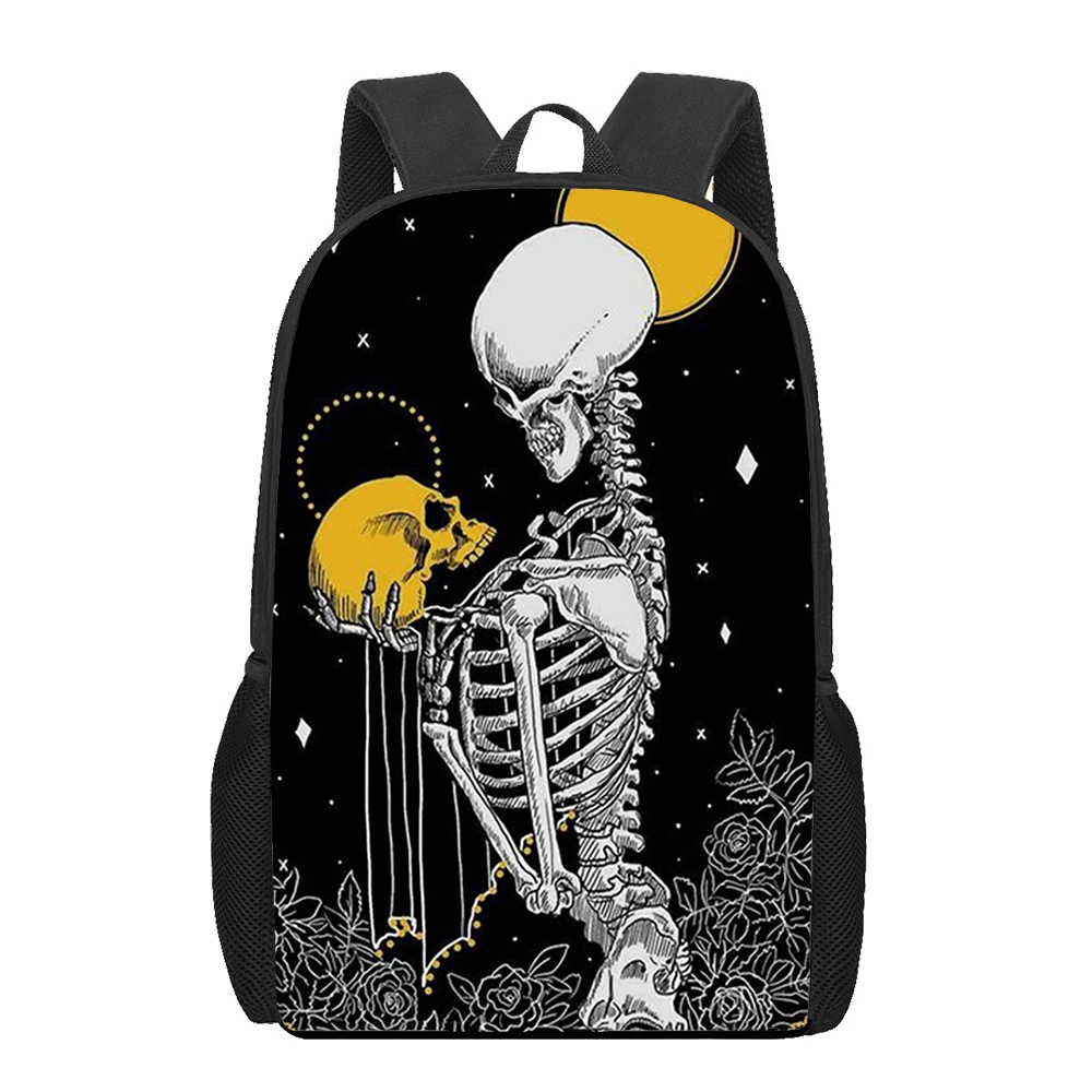 Death Tarot Skull School Bag, saco impresso em 3D para meninos adolescentes, mochila de ombro duplo, mochila para laptop, mochila masculina, 16"