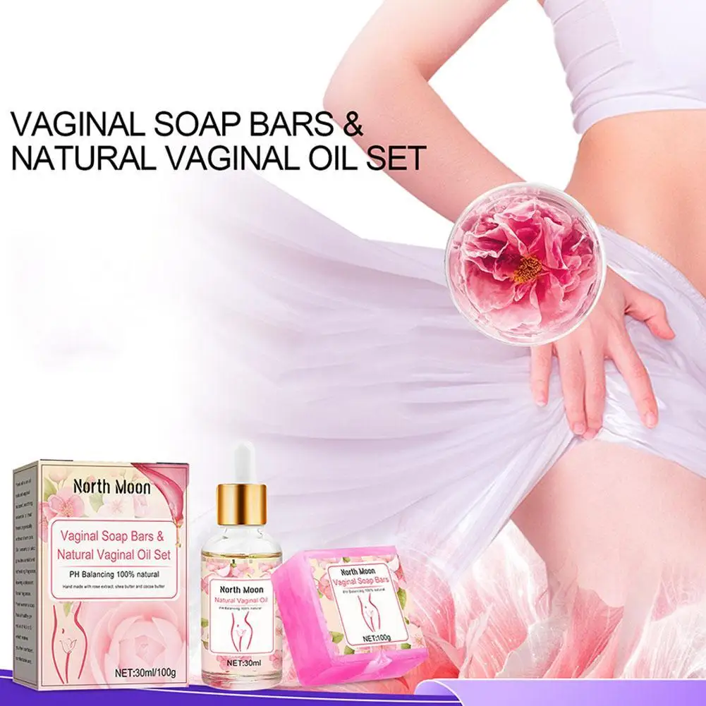 Sabonete vaginal artesanal para mulheres, conjunto de óleo natural, lavagem feminina, equilíbrio do pH, elimina a remoção do odor, saúde da beleza, 100g, 30ml