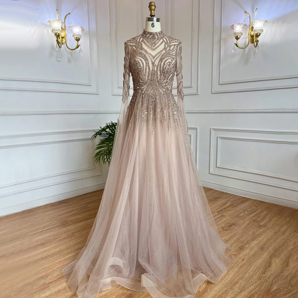 beaded party dress modest cape sleeeve round neck Cape Sleeve Prom Dresses Beaded V-Neck Wedding Guest Dress AD1258 –  Viniodress