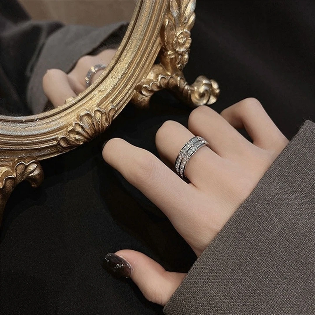 

Luxury Rose Gold Double-Row Square Zircon Stainless Steel Ring, Women's Romantic Engagement, Wedding, and Party Jewelry, Gift