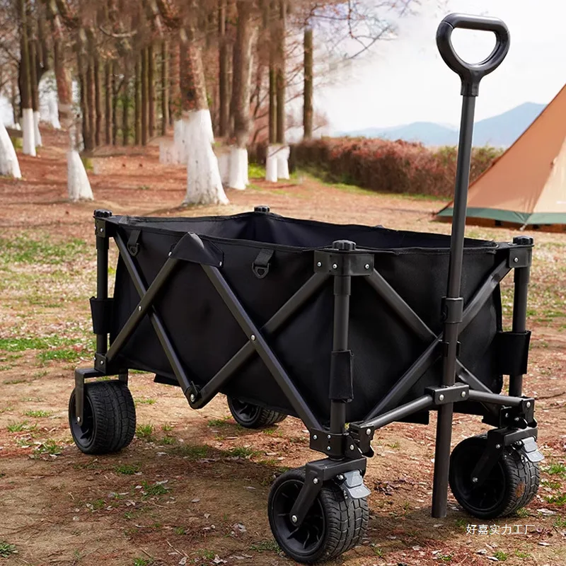 Camper pieghevole da esterno con doppio cuscinetto, carrello da tiro con ruota larga, carrello da campo fuoristrada, tipo raccolta di picnic, rimorchio da campeggio