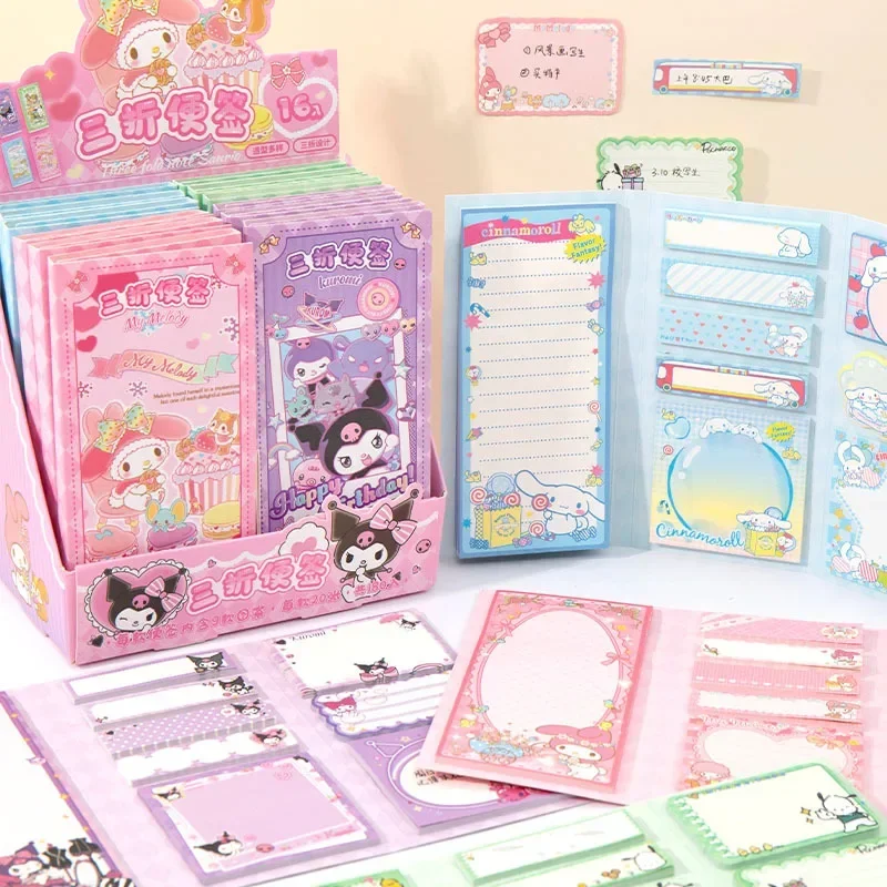 Kawaii Lovely Sanrio Hello Kitty My Melody Kuromi Cinnamoroll Anime Sticky Notes Tri-fold Sticky Notes Set Student Products Toys